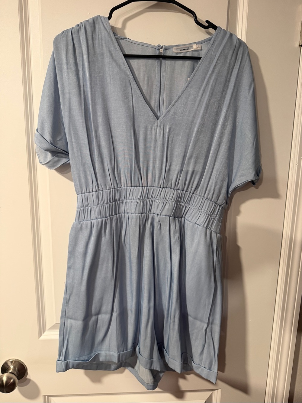 In mod | Light Blue Women’s V-Neck Short Sleeve Romper